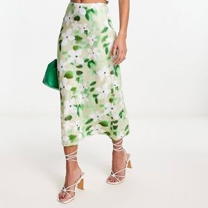 Satin Midi Skirt - Sage Floral Print